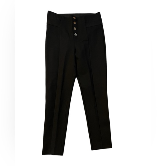 Zara Gold Button High-Waisted Pull-On Black Dress Pants –‎ Comfy & Stretchy – XL - Picture 1 of 7